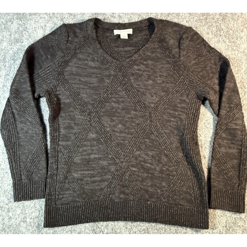 Christopher & Banks Long Sleeve V-Neck Knit Sweater Womens Size Small Black Gray